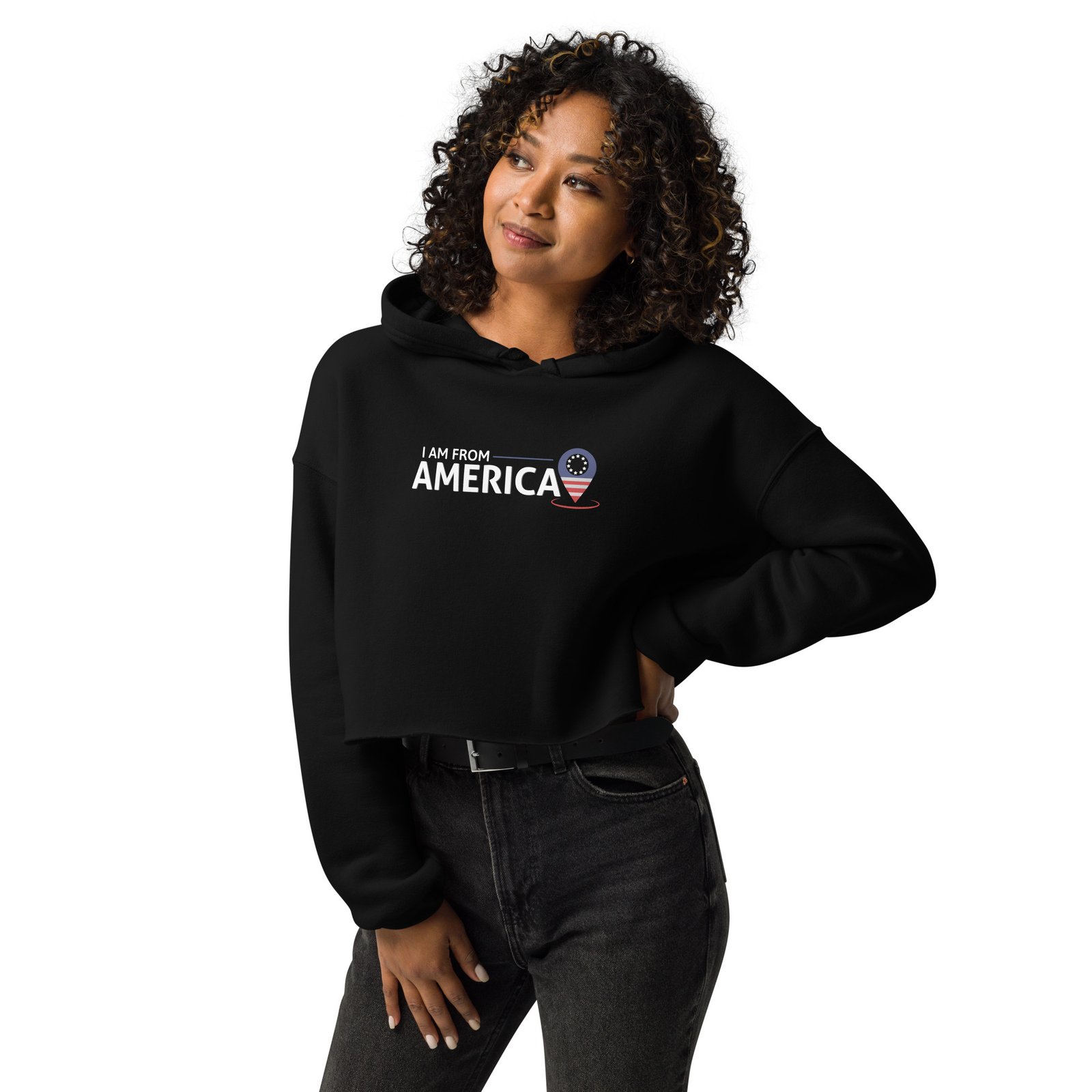 I'm from America, USA, Love, Crop Ladies Hoodie - Image 2