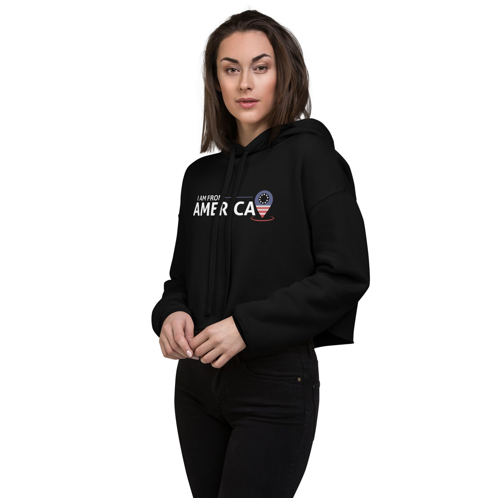 I'm from America, USA, Love, Crop Ladies Hoodie - Image 3