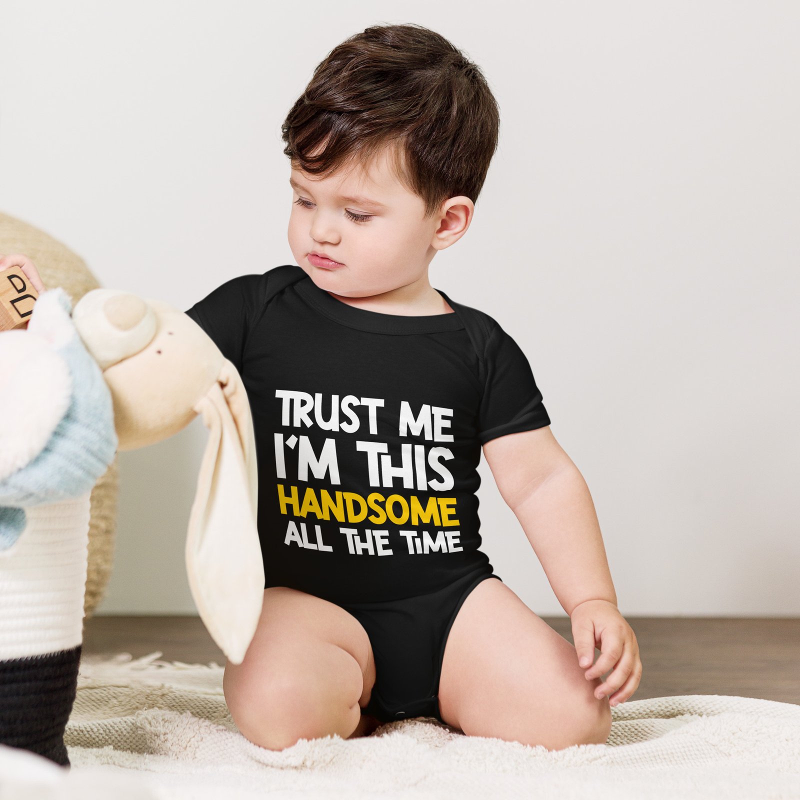Trust me I'm this Handsome all the time Baby short sleeve one piece - Image 4